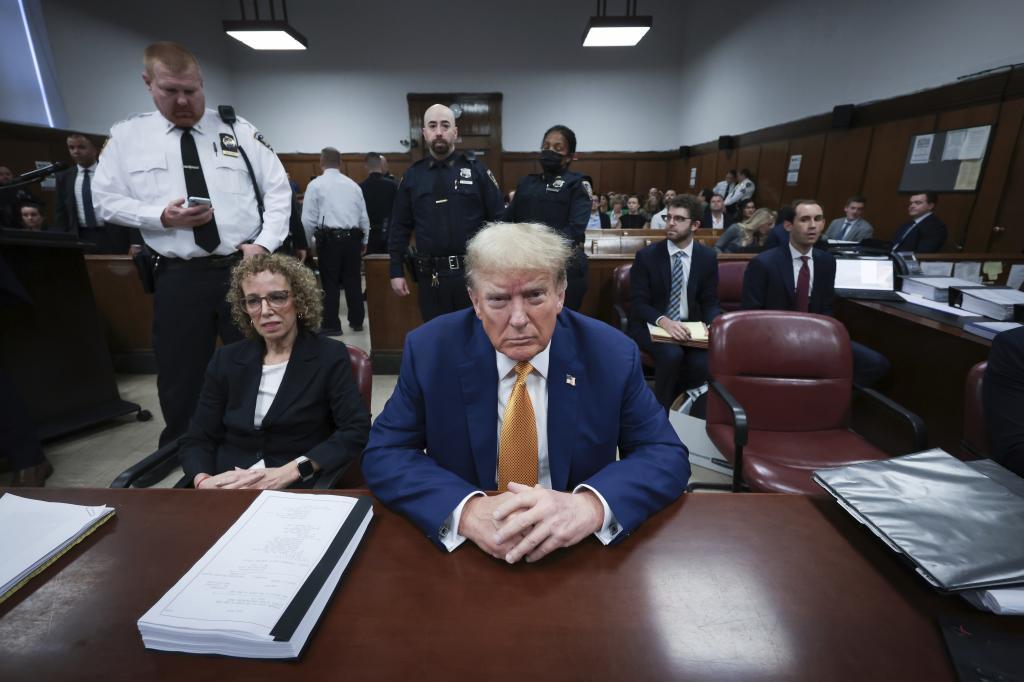 President Donald Trump sits in Manhattan Criminal Court