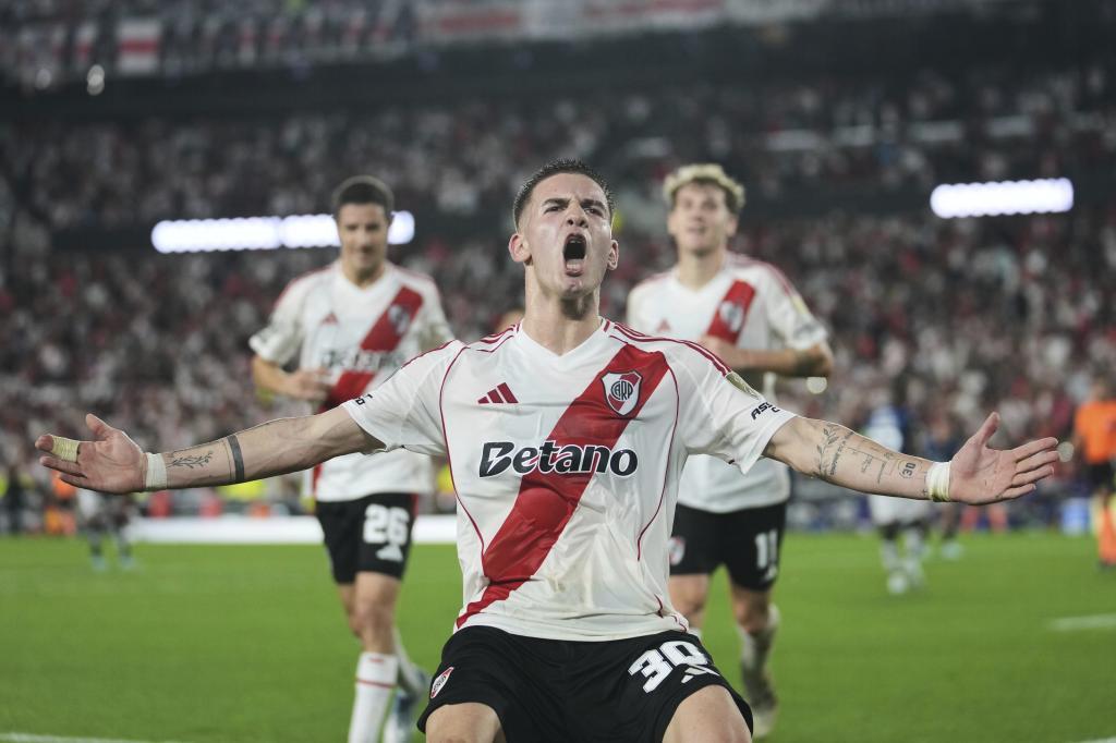 Franco Mastantuono of Argentina's River Plate celebrates after scoring