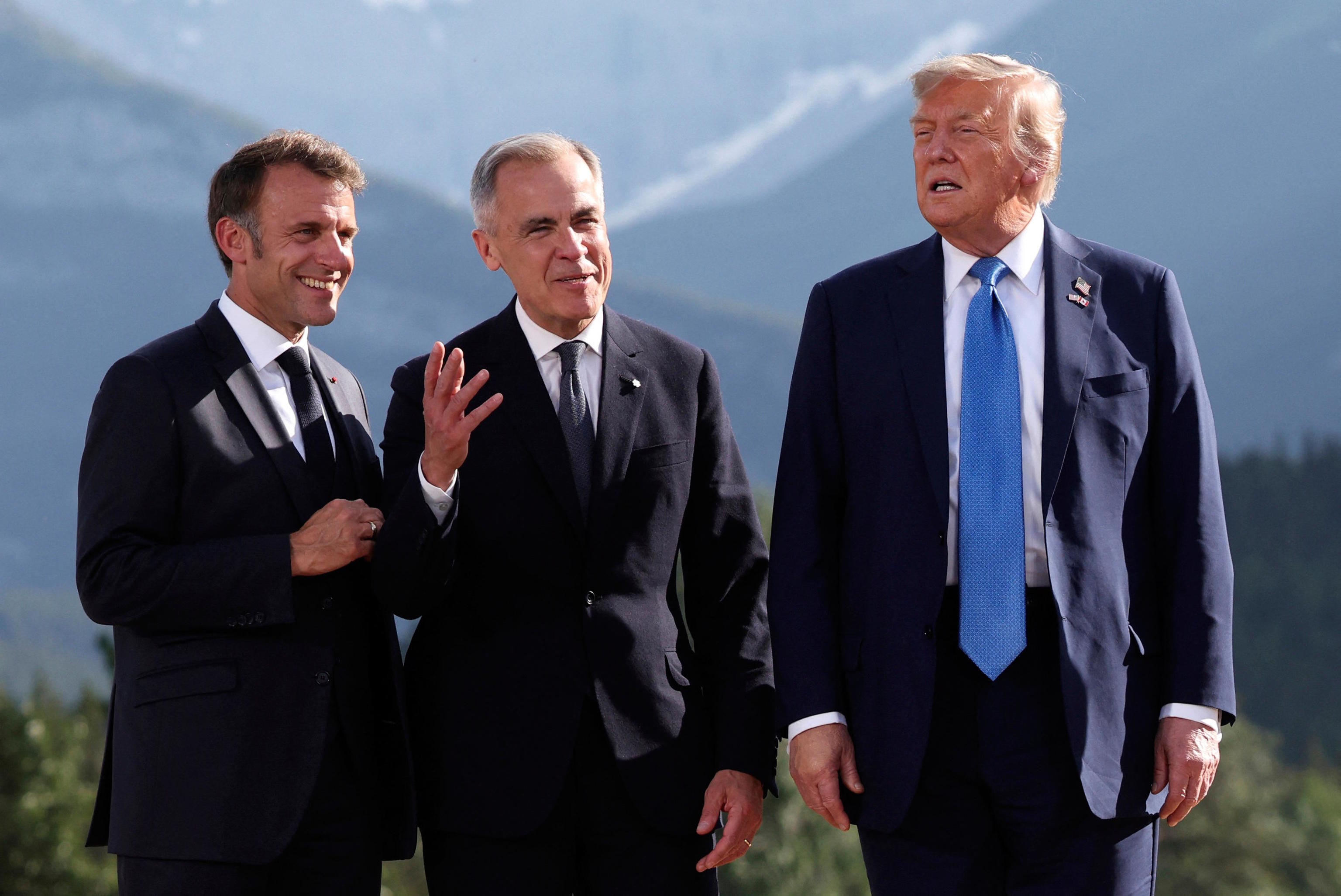 Macron, Carney and Trump during the G7 Summit, in Kananaskis, Alberta.