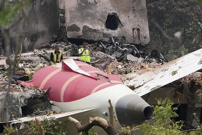Remains of the Air India Boeing 787-8 Dreamliner that crashed on June 12.