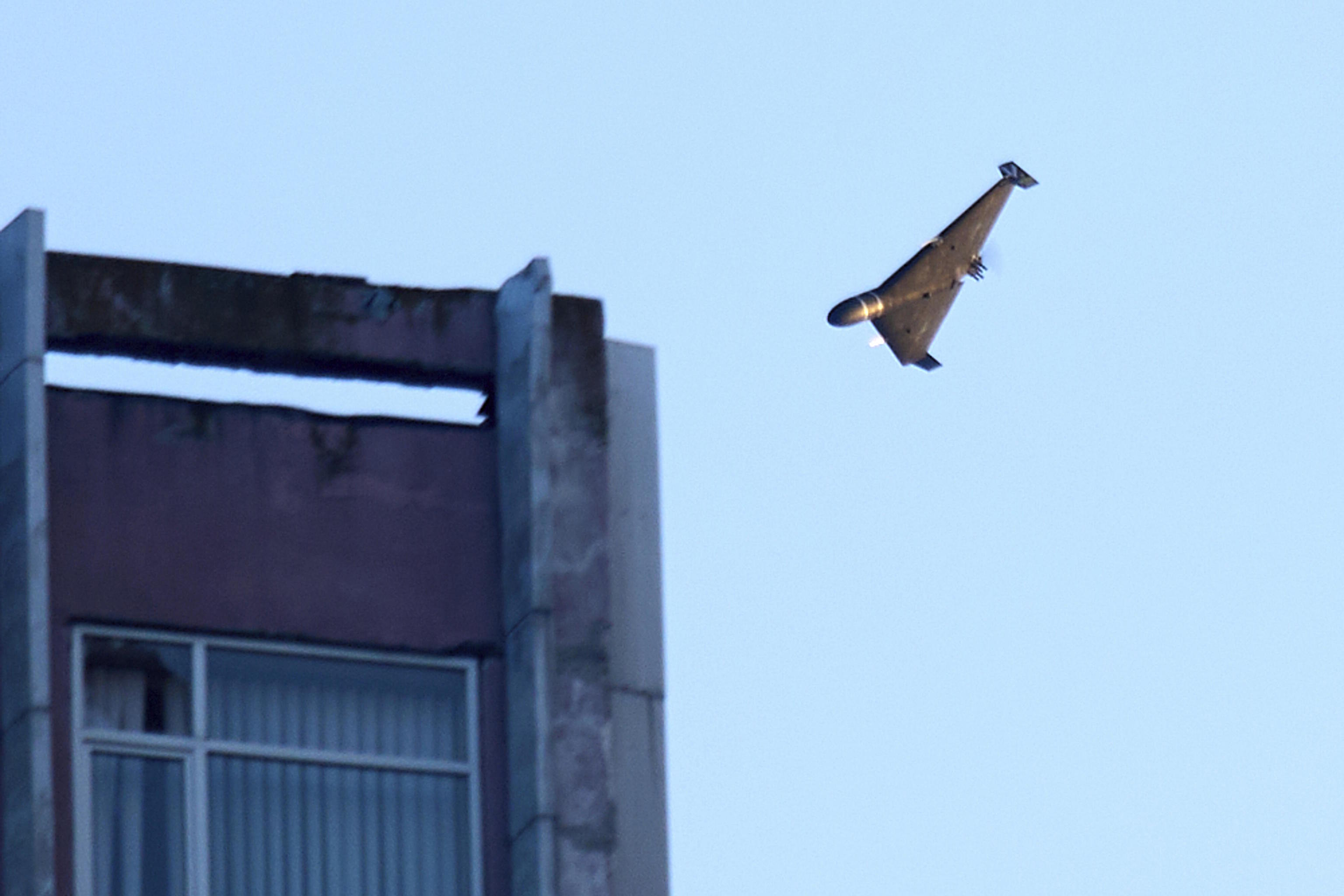 A Russian drone attacks a building.