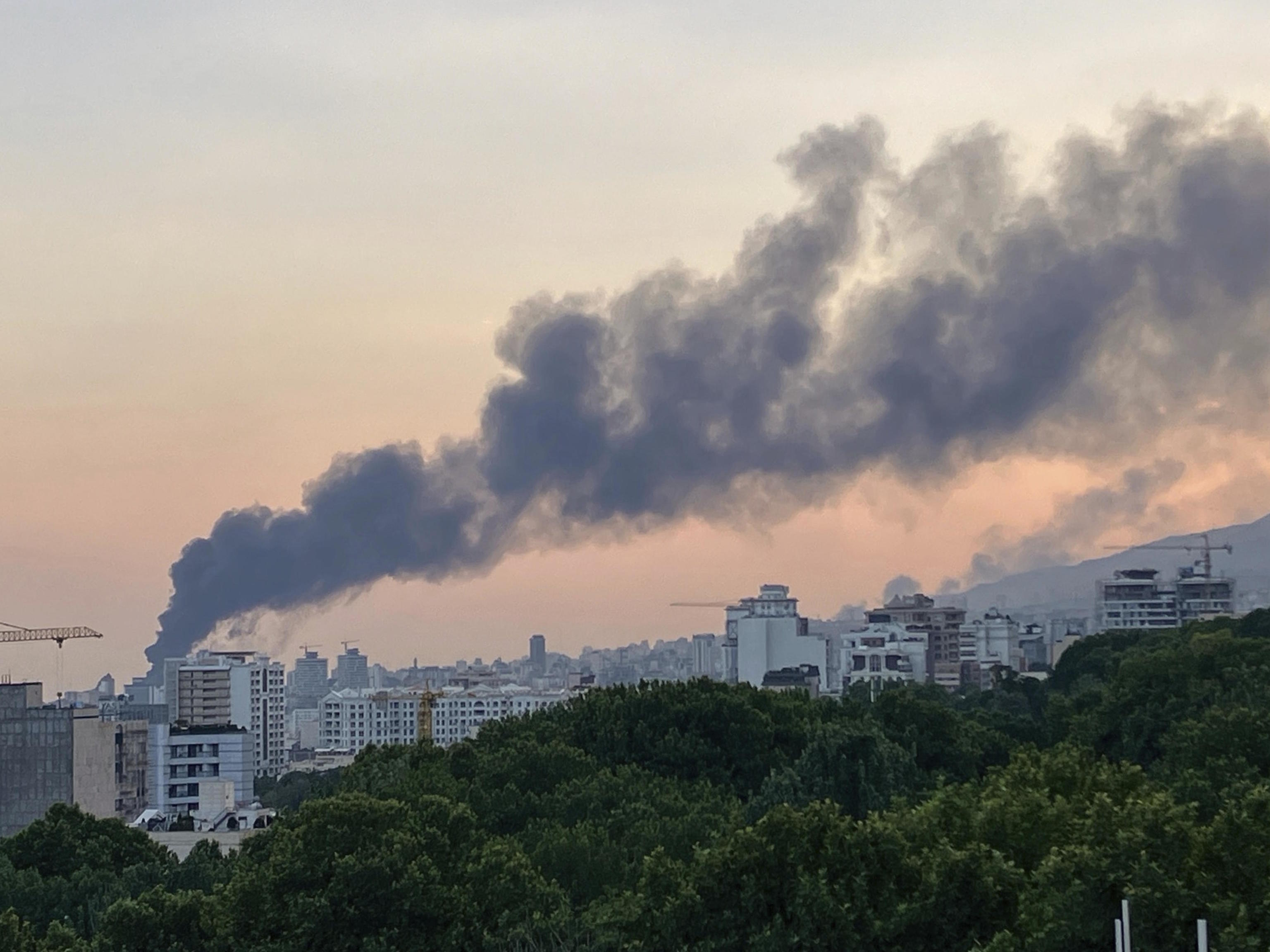 Columns of smoke in Tehran after an Israeli attack.