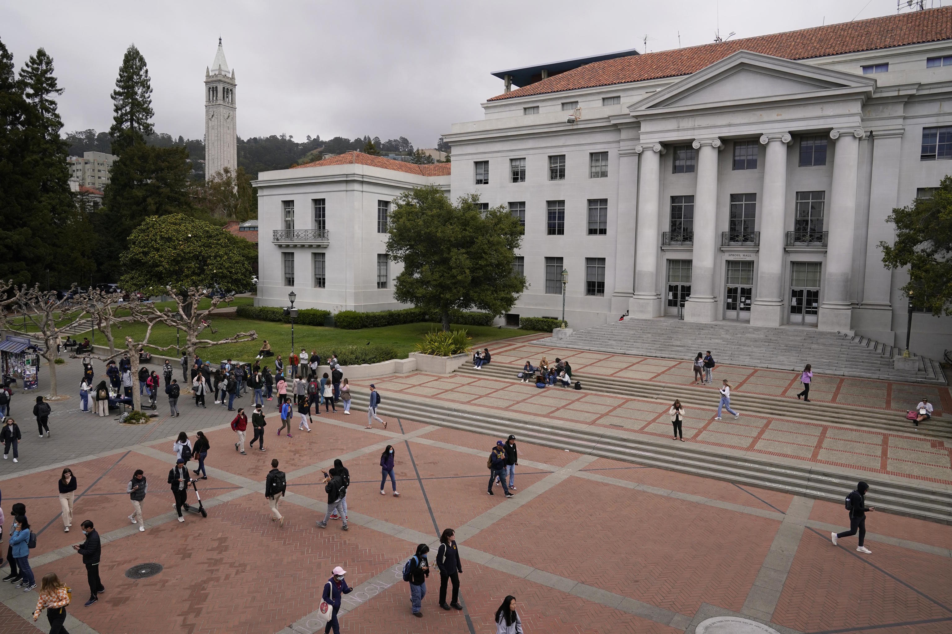 Students walk through on the University of California, Berkeley campus.