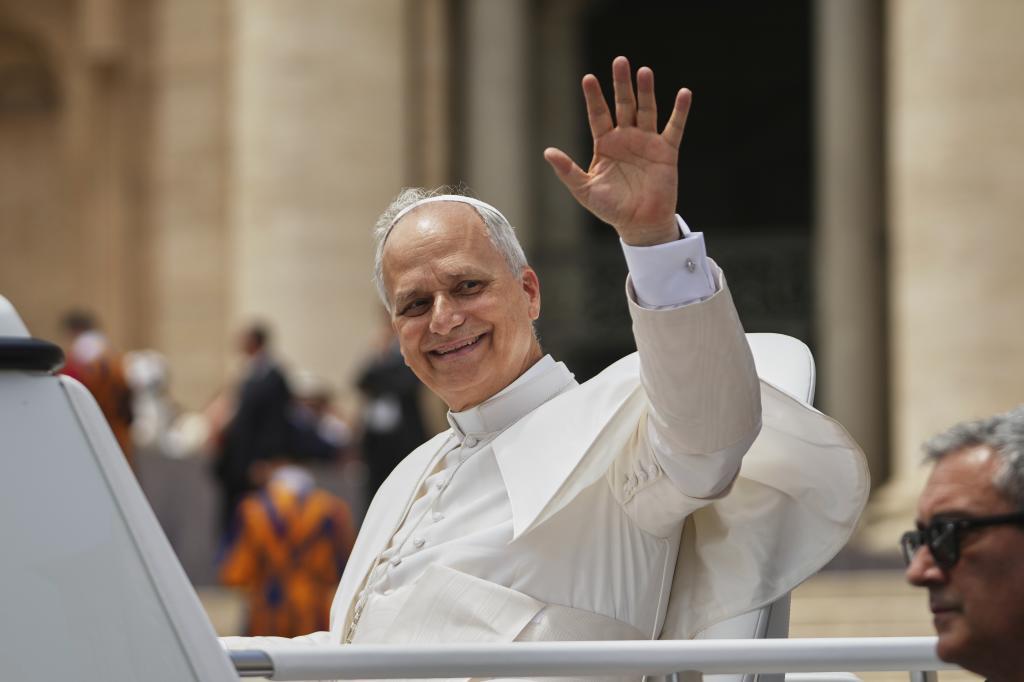 Pope Leo XIV leaves at the end of his weekly general audience in St. Peter's Square at the Vatican