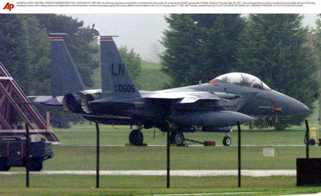 An American war plane, amongst the most advanced in the world, sits on the tarmac at RAF Lakenheath in Suffolk