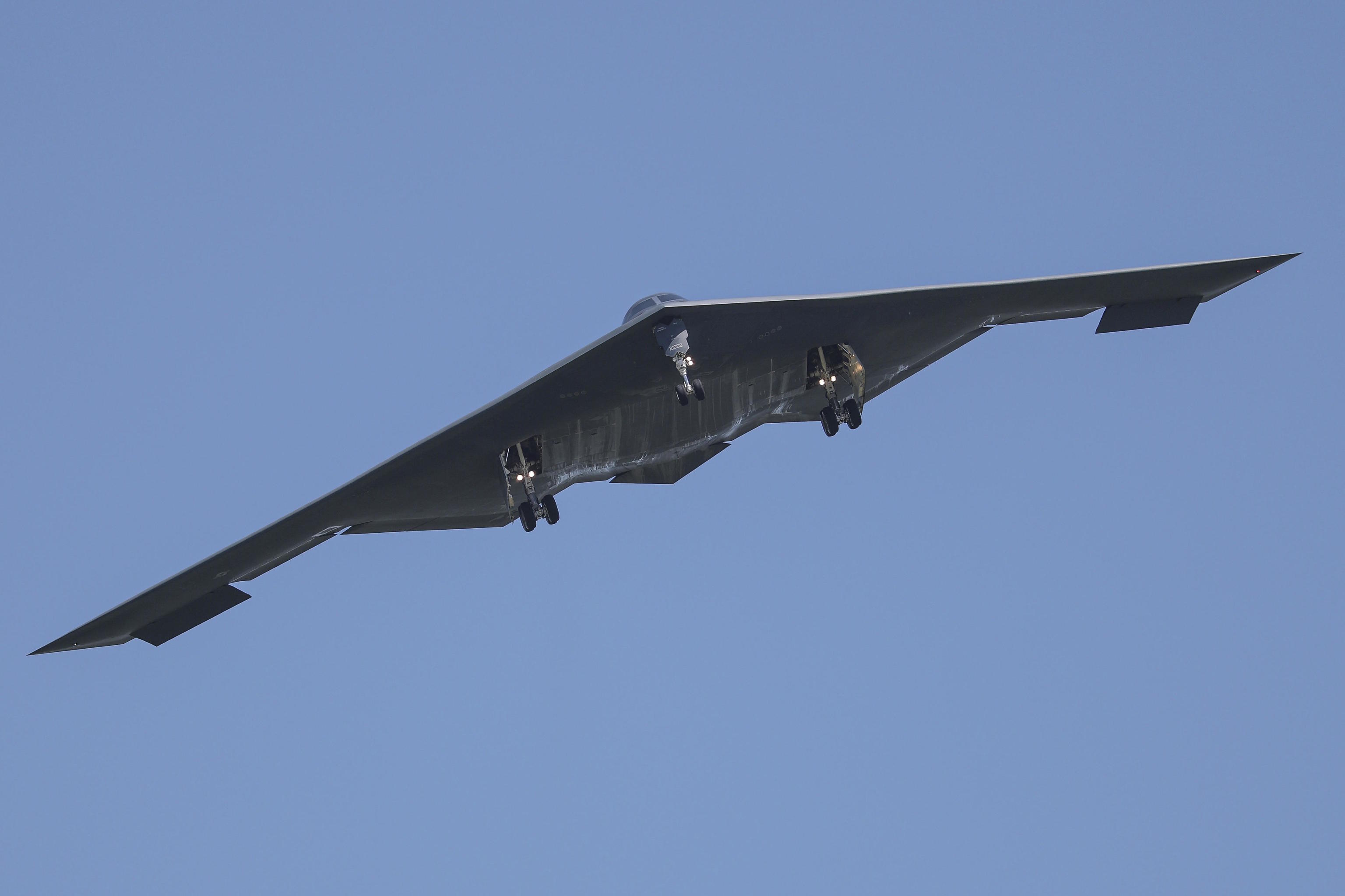 A B-2 bomber arrives at Whiteman Air Force Base Mo.