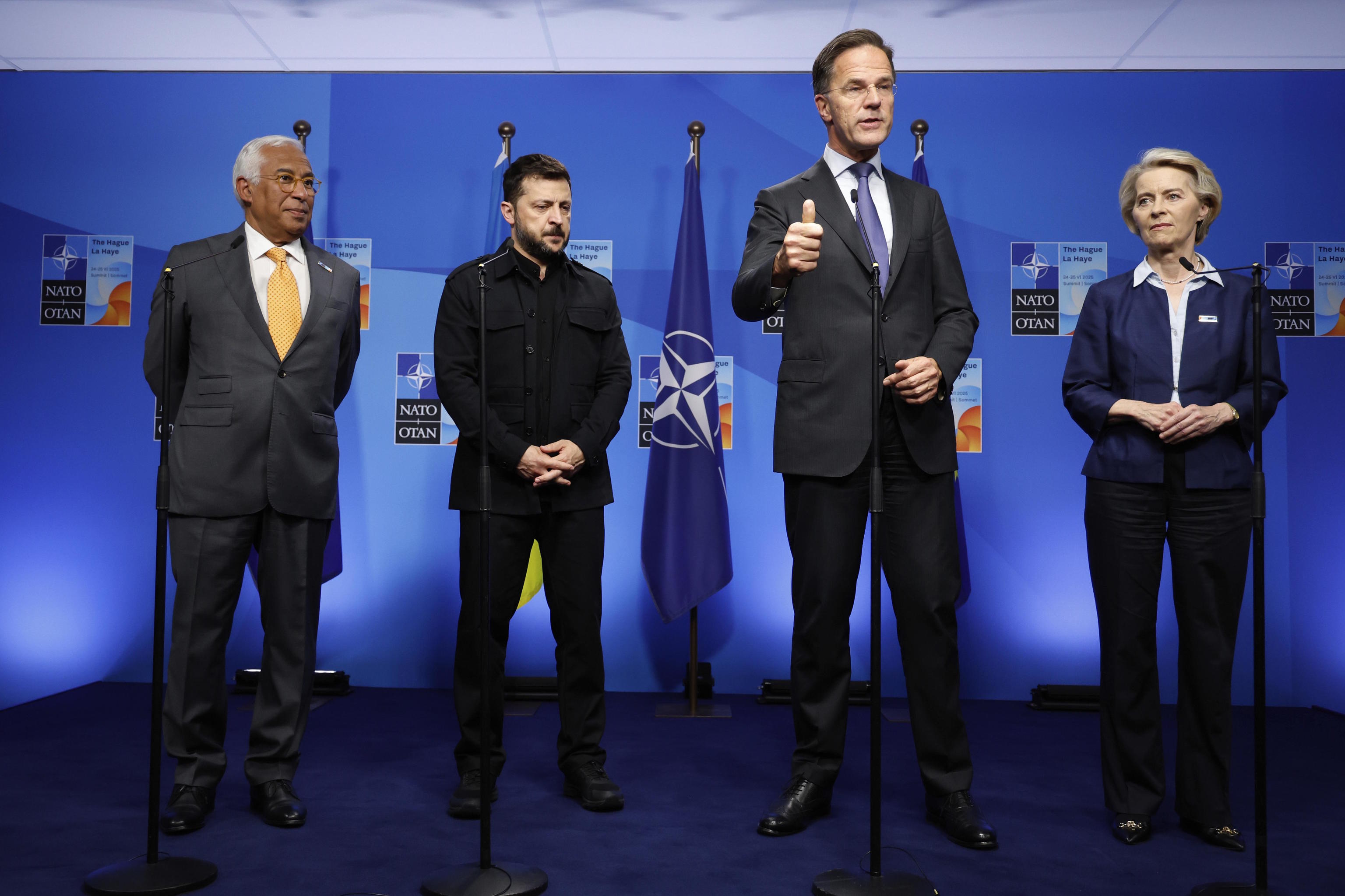 From left, Antonio Costa, Zelenskyy, Mark Rutte and Ursula von der Leyen.