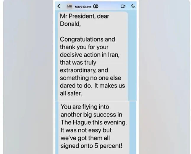 Part of the private message from Mark Rutte to Donald Trump.