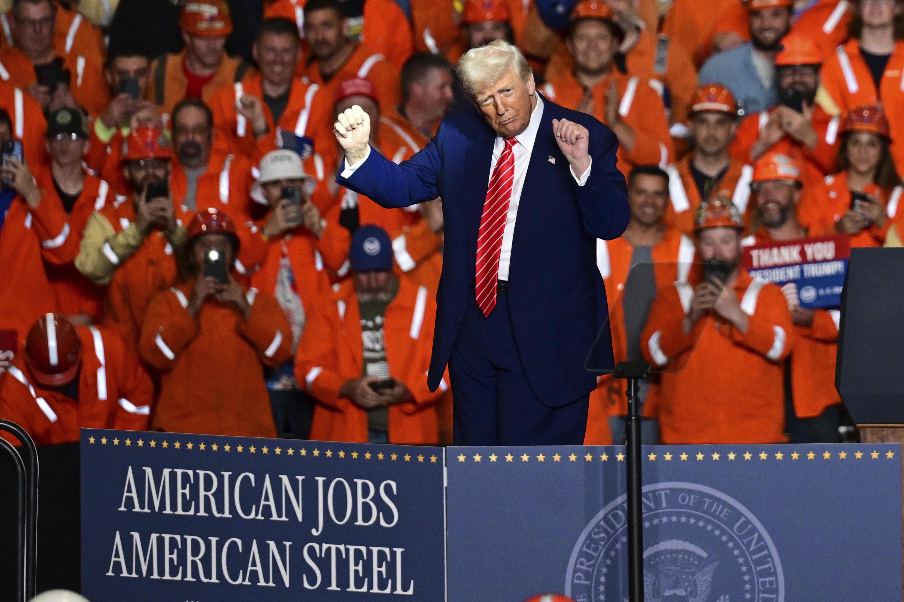 President Trump dances after speaking at the U.S. Steel Mon Valley Works.