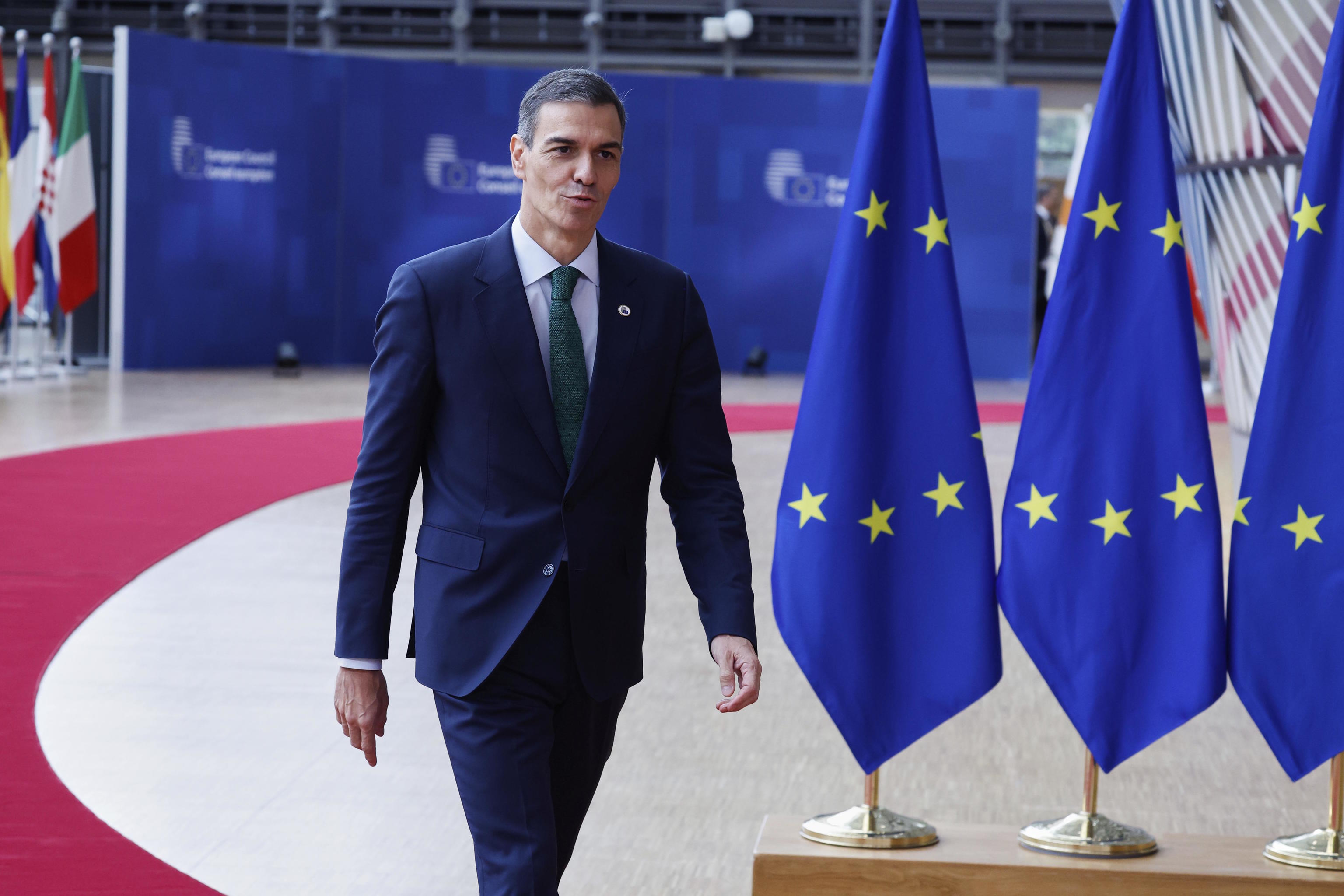 Spain's Prime Minister Pedro Sanchez arrives for an EU summit.