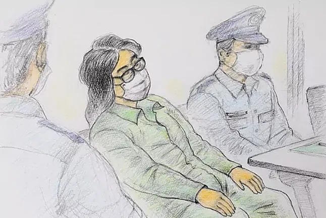 Takahiro Shiraishi, the 'Twitter killer', in court, sketched by Masato Yamashita.