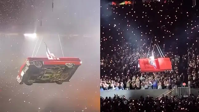 Beyonc was forced to stop her show in Houston on Saturday night when the car she was sitting on started tilting in the air.