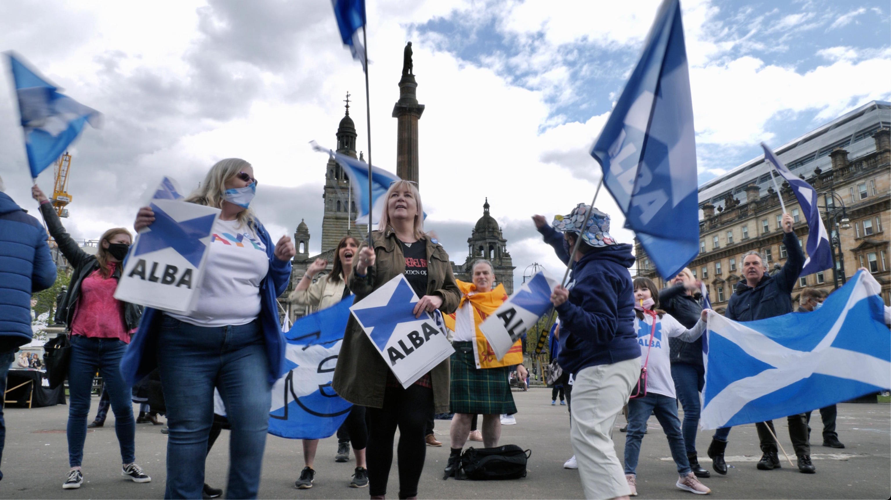 Scottish independence supporters attend a rally in Glasgow.