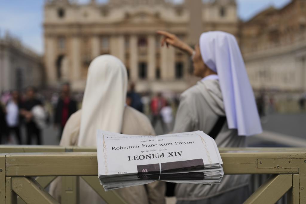 L'Osservatore Romano newspaper with headlines in Latin of Pope Leo XIV at the Vatican