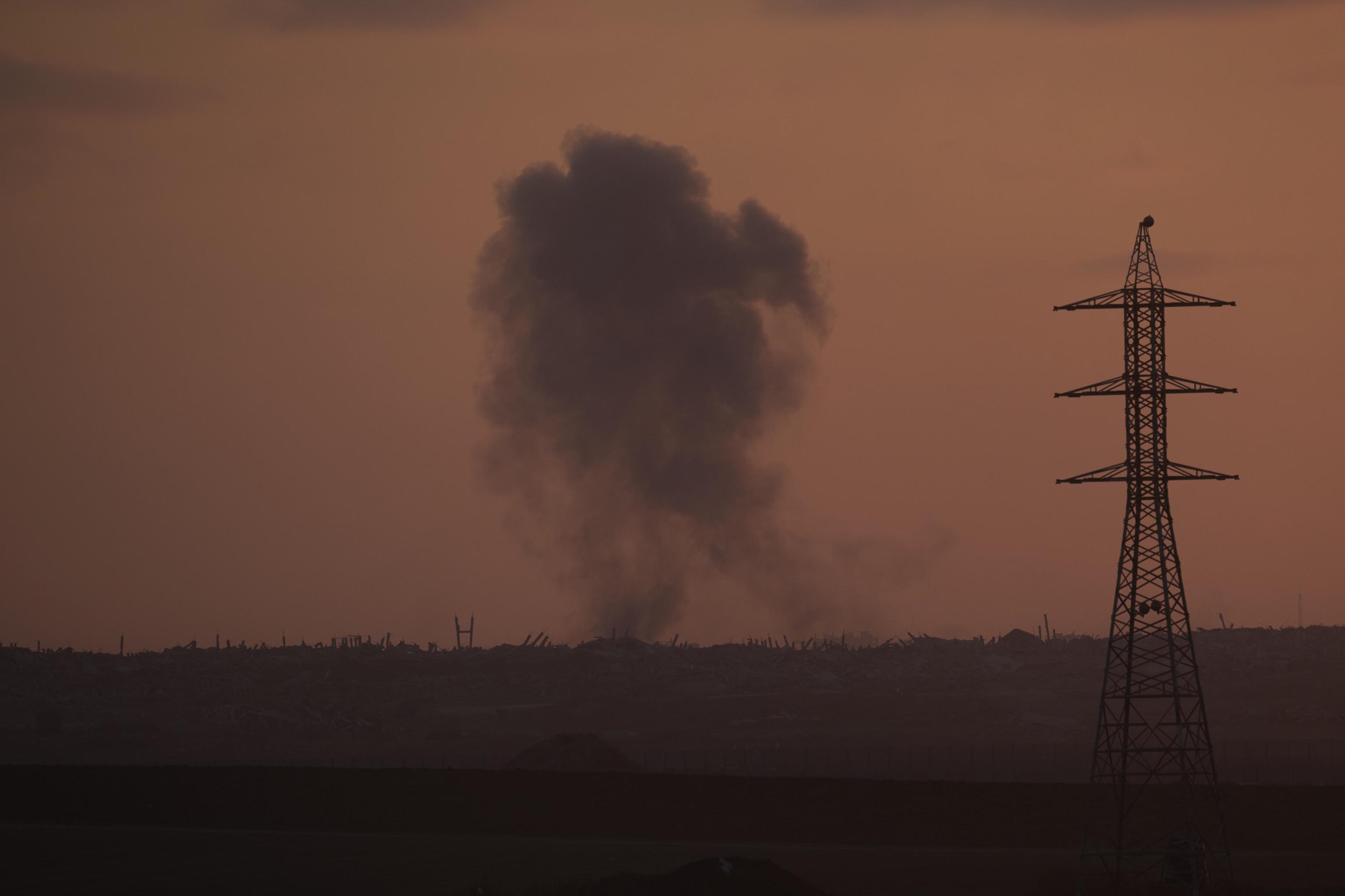 A column of smoke caused by an Israeli bombardment in the Gaza Strip.