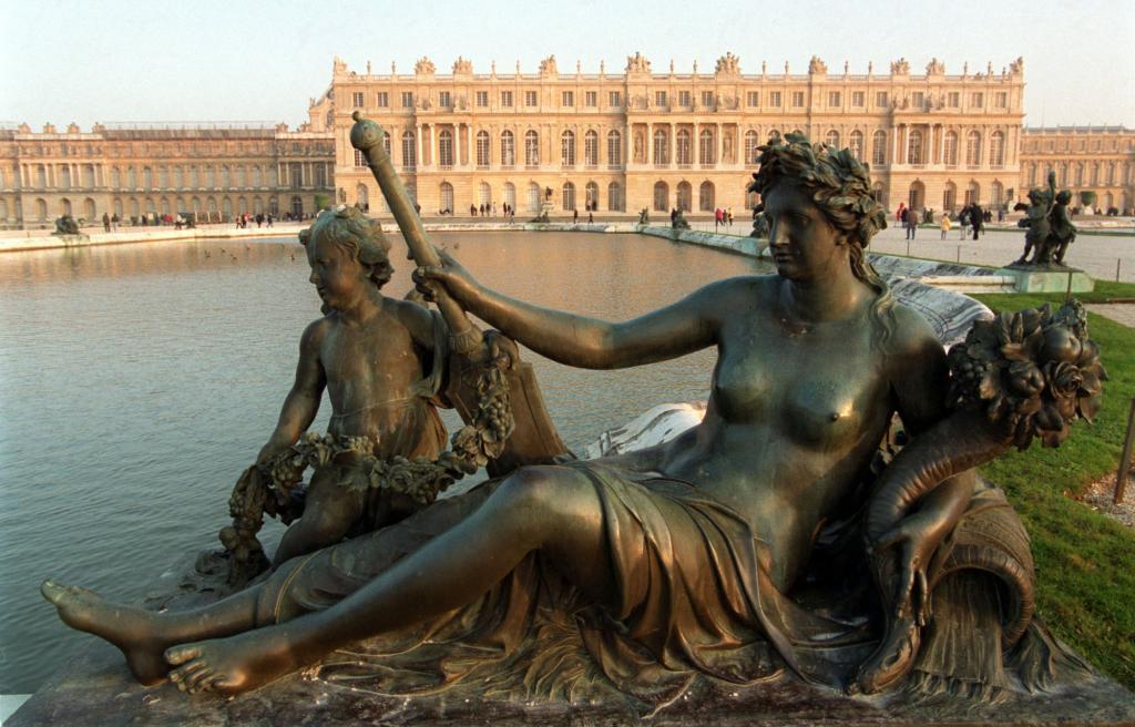 View of the Palace of Versailles from one of the fountains in the grounds.