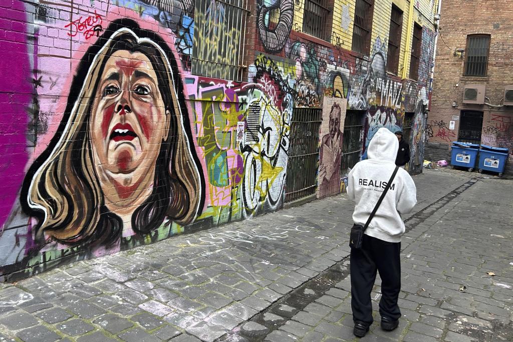 A likeness of Erin Patterson is painted on a wall in Melbourne