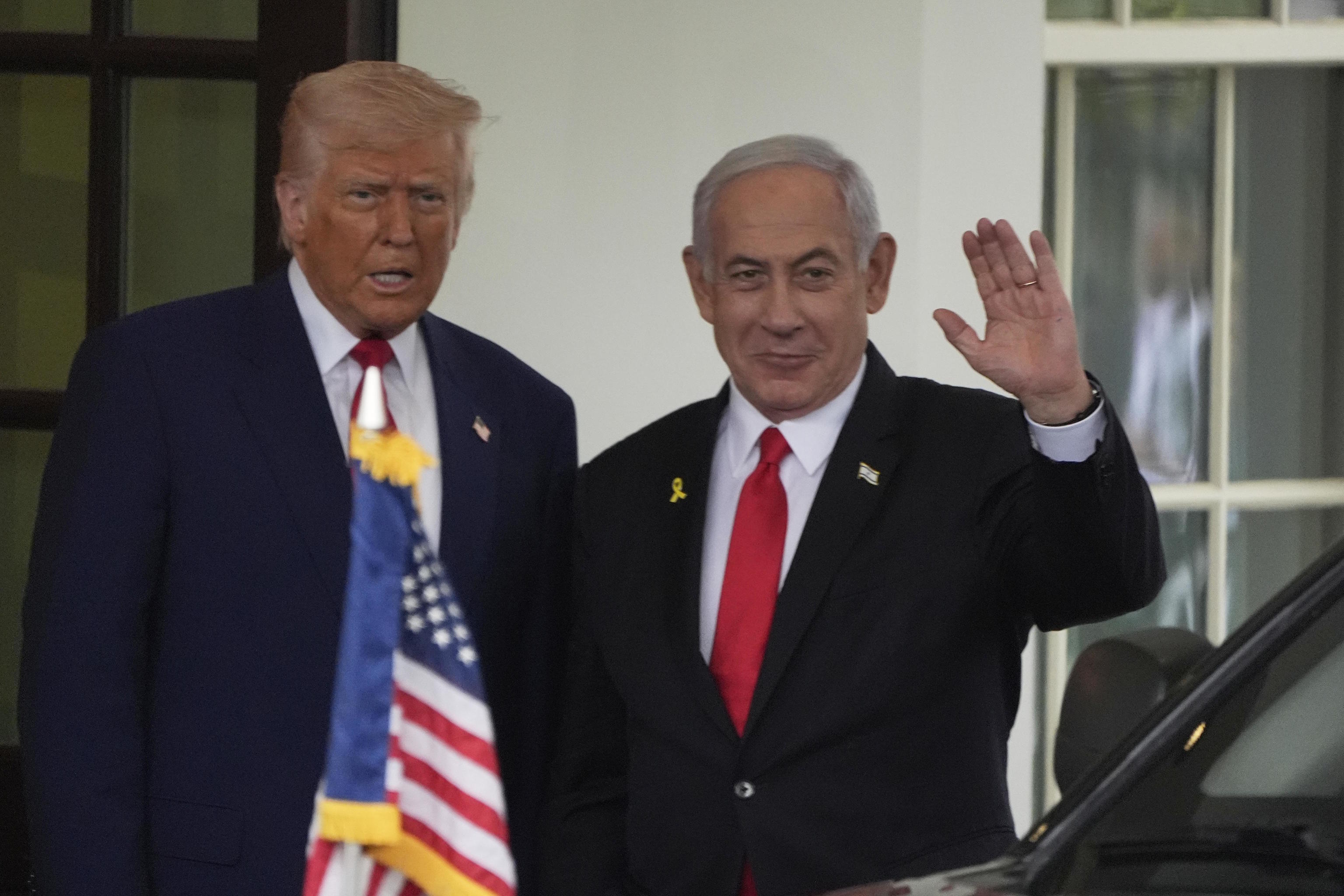 Netanyahu is greeted by President Donald Trump last April.