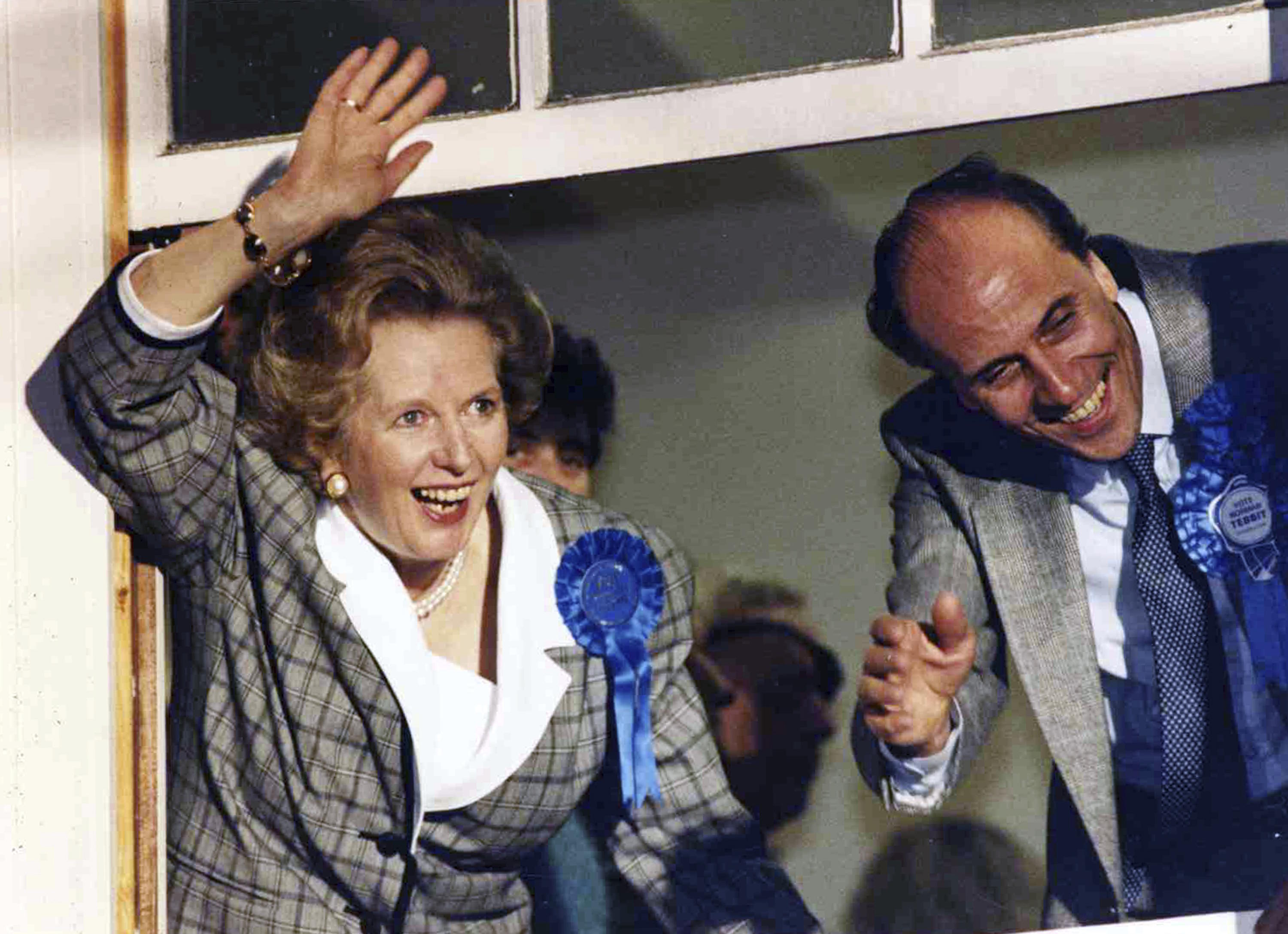 British Prime Minister Margaret Thatcher with Conservative Norman Tebbit.