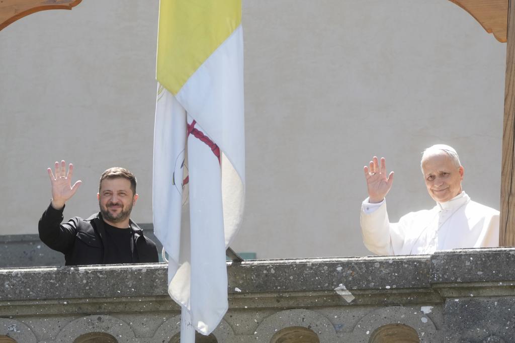Ukraine President Volodymyr Zelenskyy, left, and Pope Leo XIV