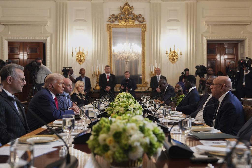 President Donald Trump speaks during a lunch with African leaders