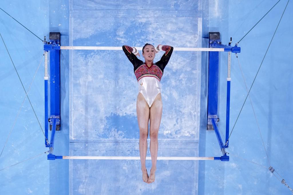 Nina Derwael, of Belgium, competes.