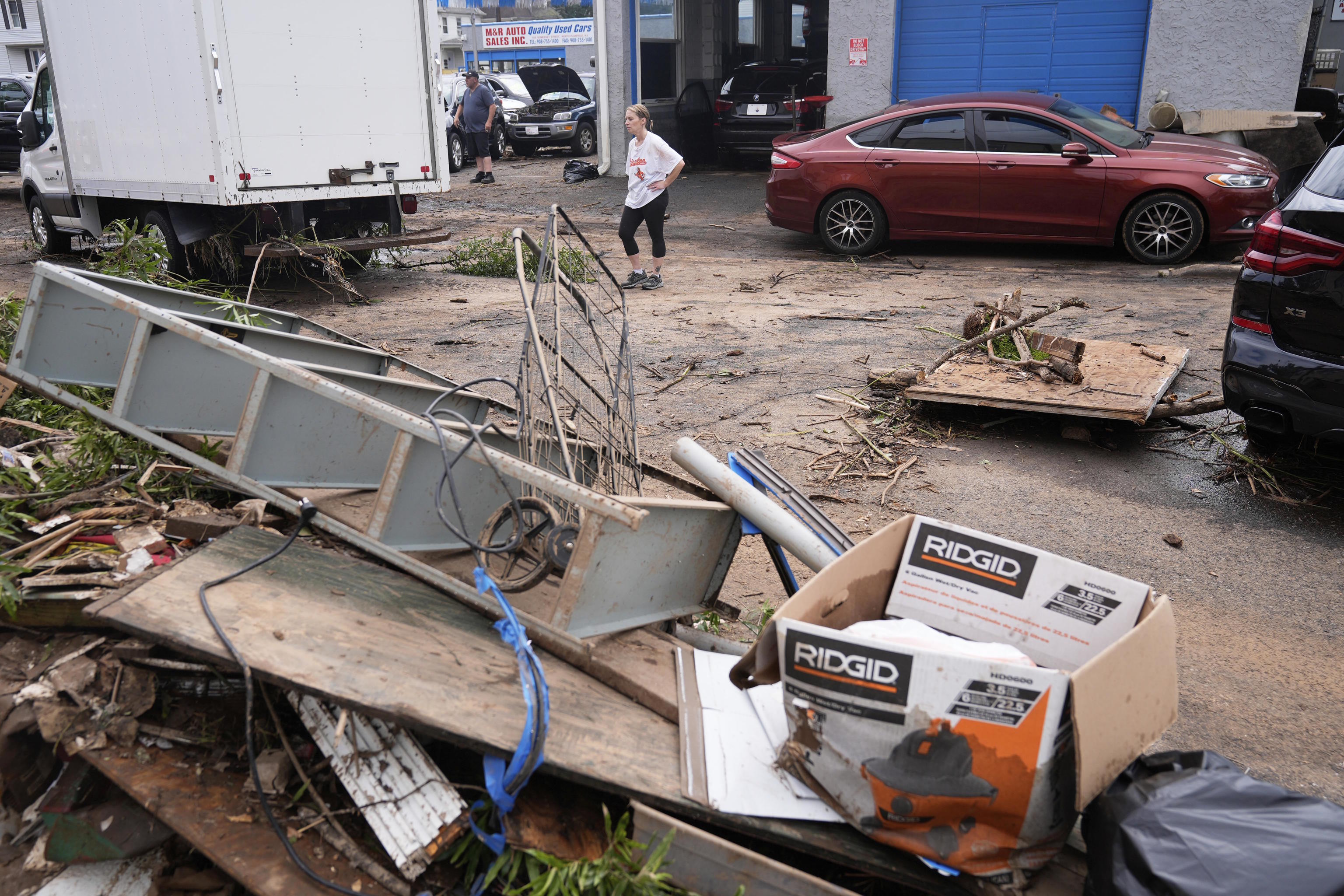 Street filled with flood debris in North Plainfield.