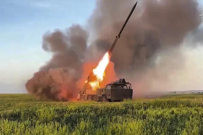 A Russian vehicle launches a missile.