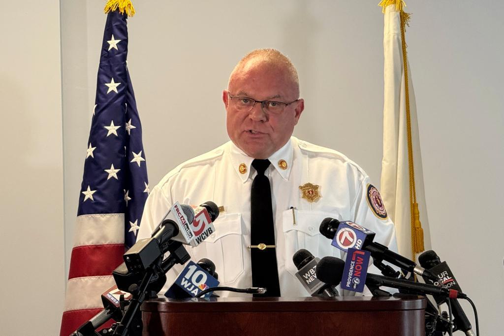 State Fire Marshal Jon Davine speaks at a news conference.