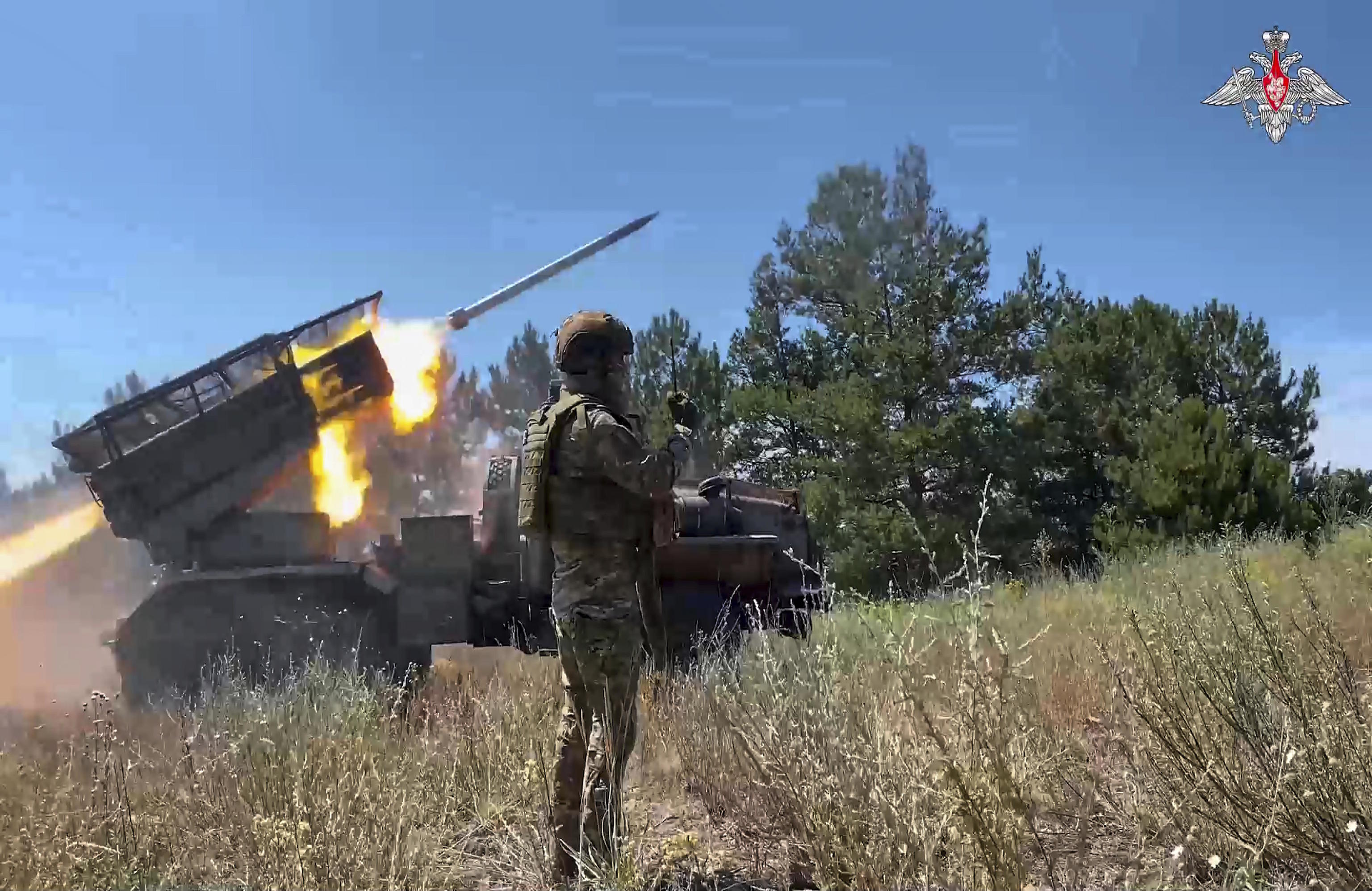 A Russian Army BM-21 "Grad" self-propelled 122 mm multiple rocket launcher.