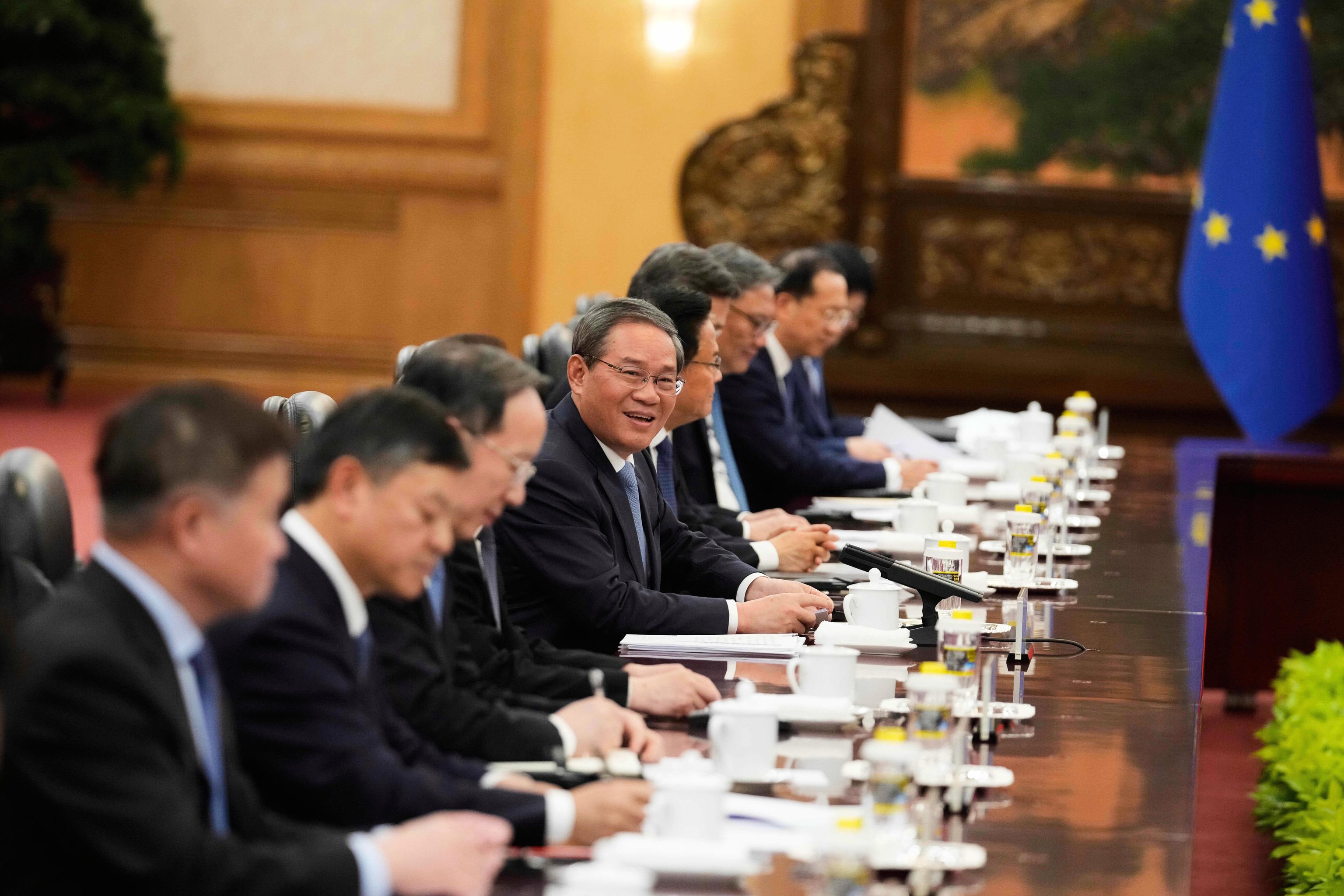 Chinese Premier Li Qiang speaks during the opening remarks meeting.
