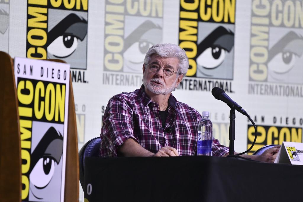 George Lucas attends a panel for the Lucas Museum of Narrative Art.
