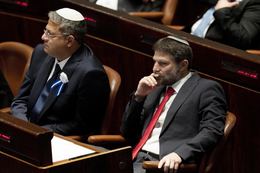 Far-right Israeli lawmakers, Bezalel Smotrich, right and Itamar Ben Gvir .