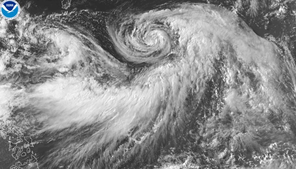 Hurricane Iona forming in the central Pacific Ocean.