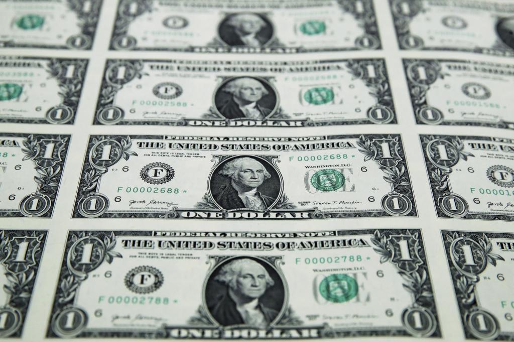 A sheet of new $1 bills.
