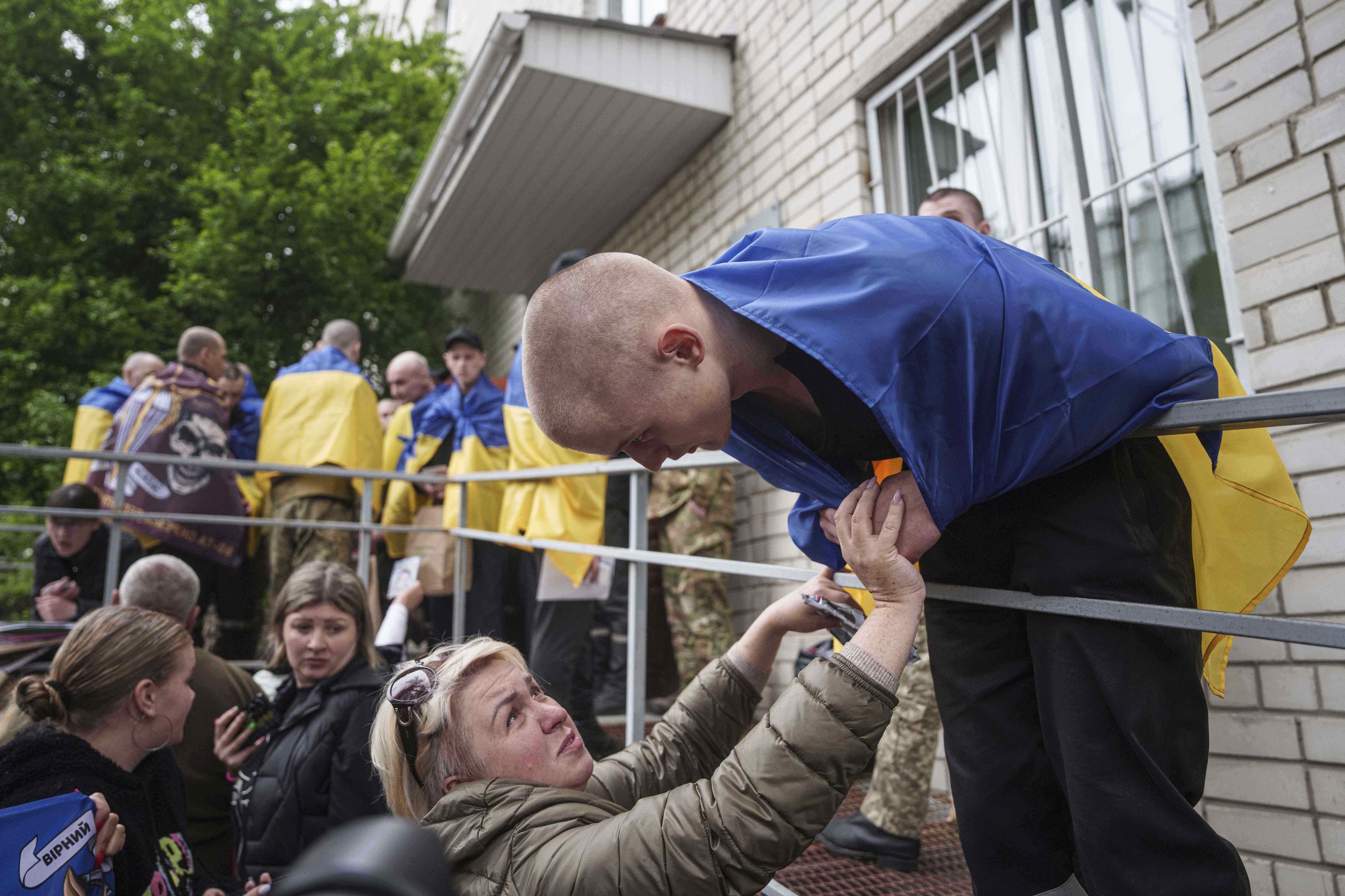 Ukrainian soldier after returning from captivity in a POW exchange in Chernihiv.