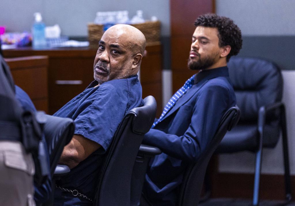 Duane Davis looks back during a hearing on claims of jury misconduct.