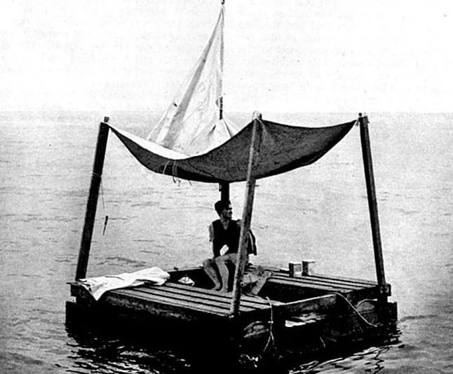 Recreation of the raft where Lim survived for weeks, fishing and collecting rainwater.