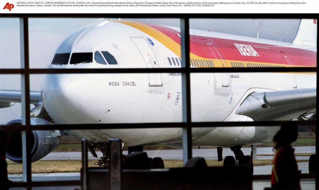 An IBERIA plane at Barajas airport.