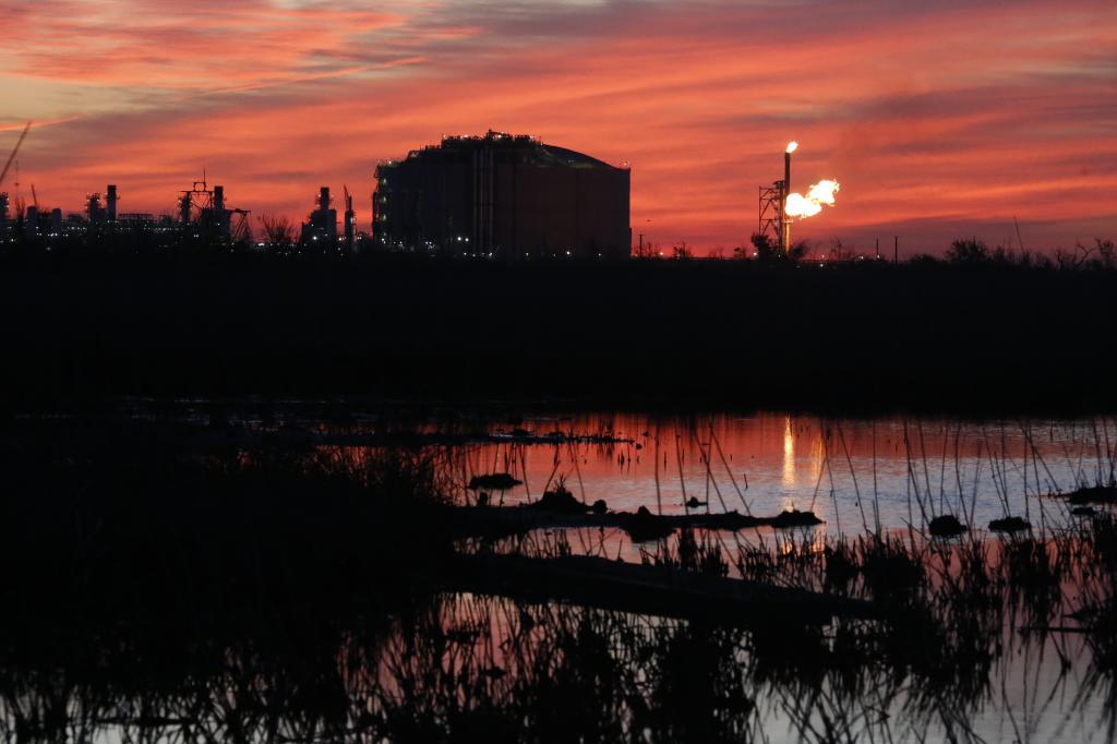 A flare burns at Venture Global LNG in Cameron,