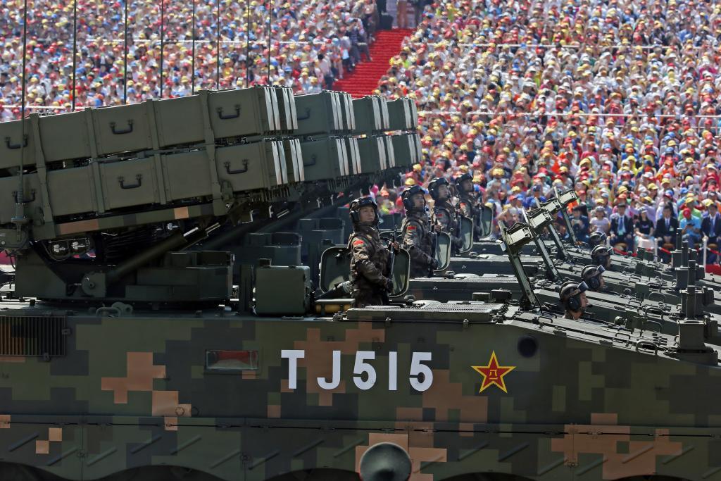 Military vehicles with anti-tank missiles of Chinese army.