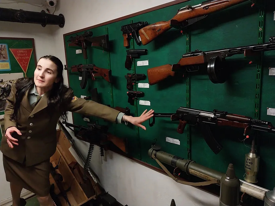 Some of the rifles on display in the Prague nuclear bunker