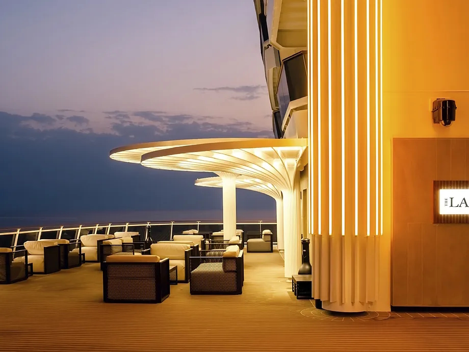 Sunset on one of the decks of the Swiss cruise line MSC.