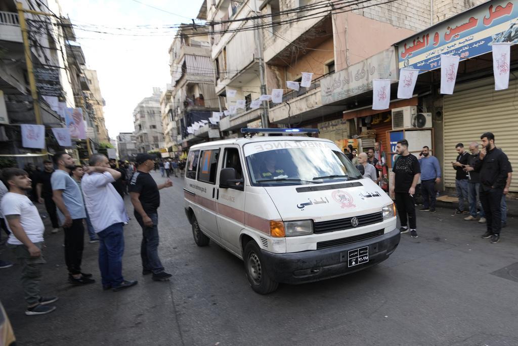 An ambulance believed to be carrying wounded people