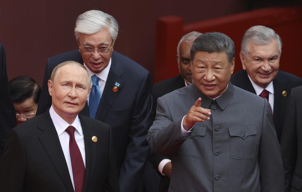 Russian President Vladimir Putin, Kazakh President Kassym-Jomart Tokayev, Chinese President Xi Jinping and Uzbek President Shavkat Mirziyoyev