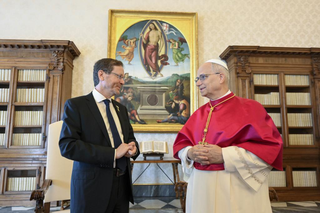 Israel's President Isaac Herzog, left, meets with Pope Leo XIV