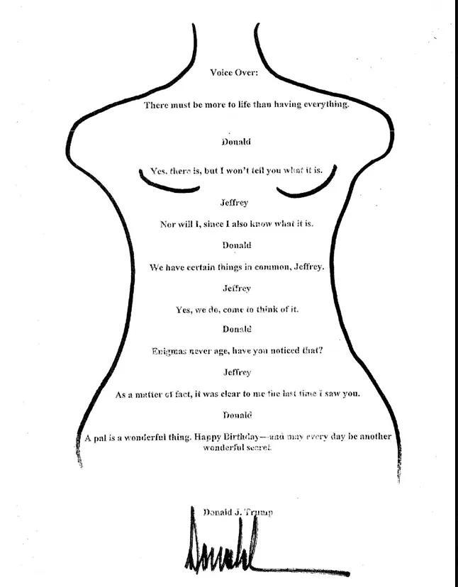 Suggestive letter supposedly sent by Donald Trump to Jeffrey Epstein in 2003.