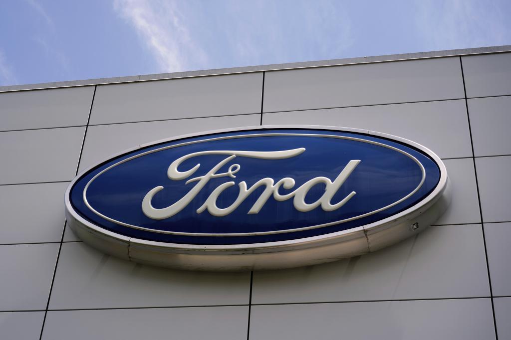 The Ford logo at a Ford factory in Louisville.