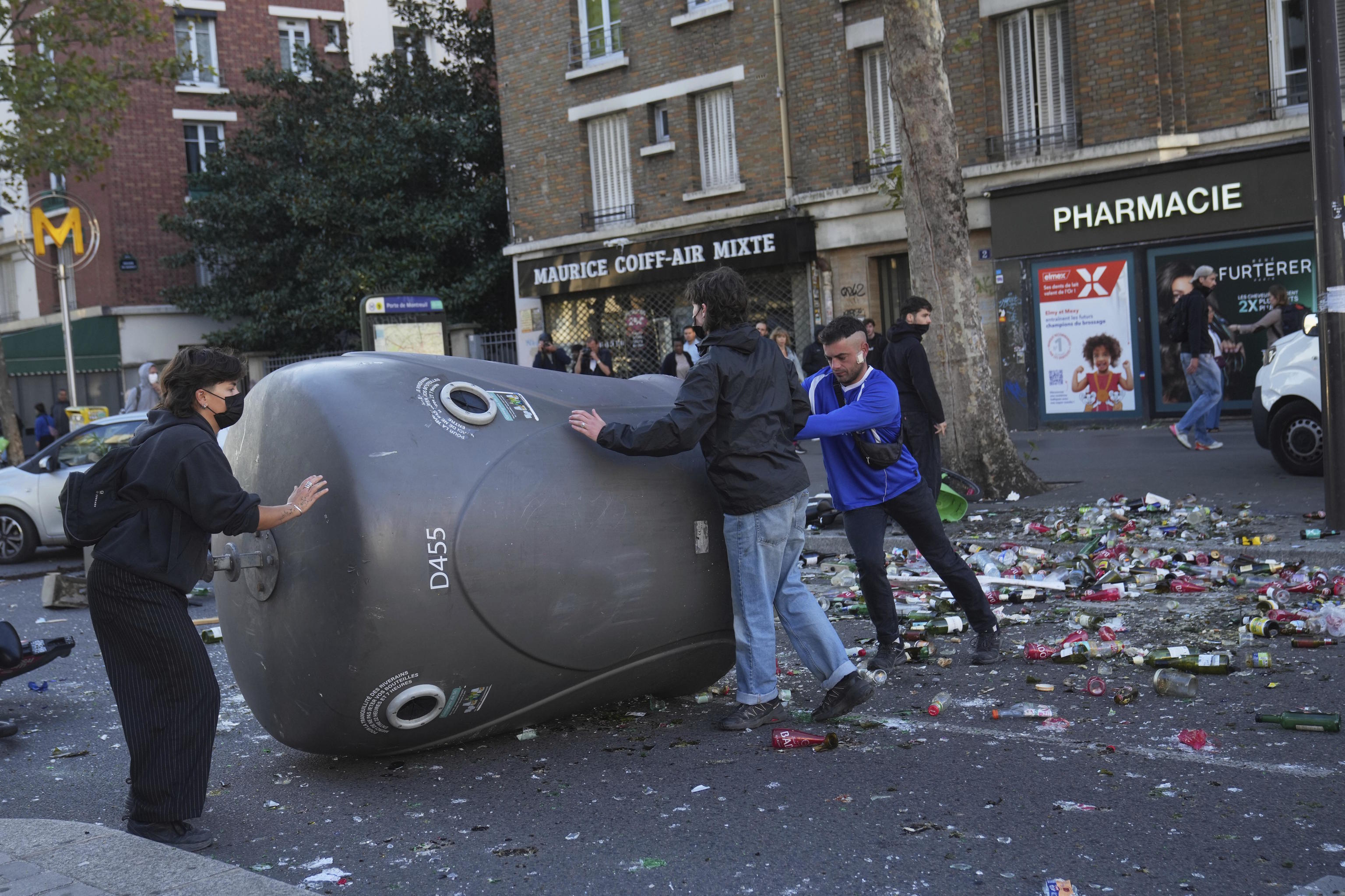 Protesters block a street during the protest movement in Paris.