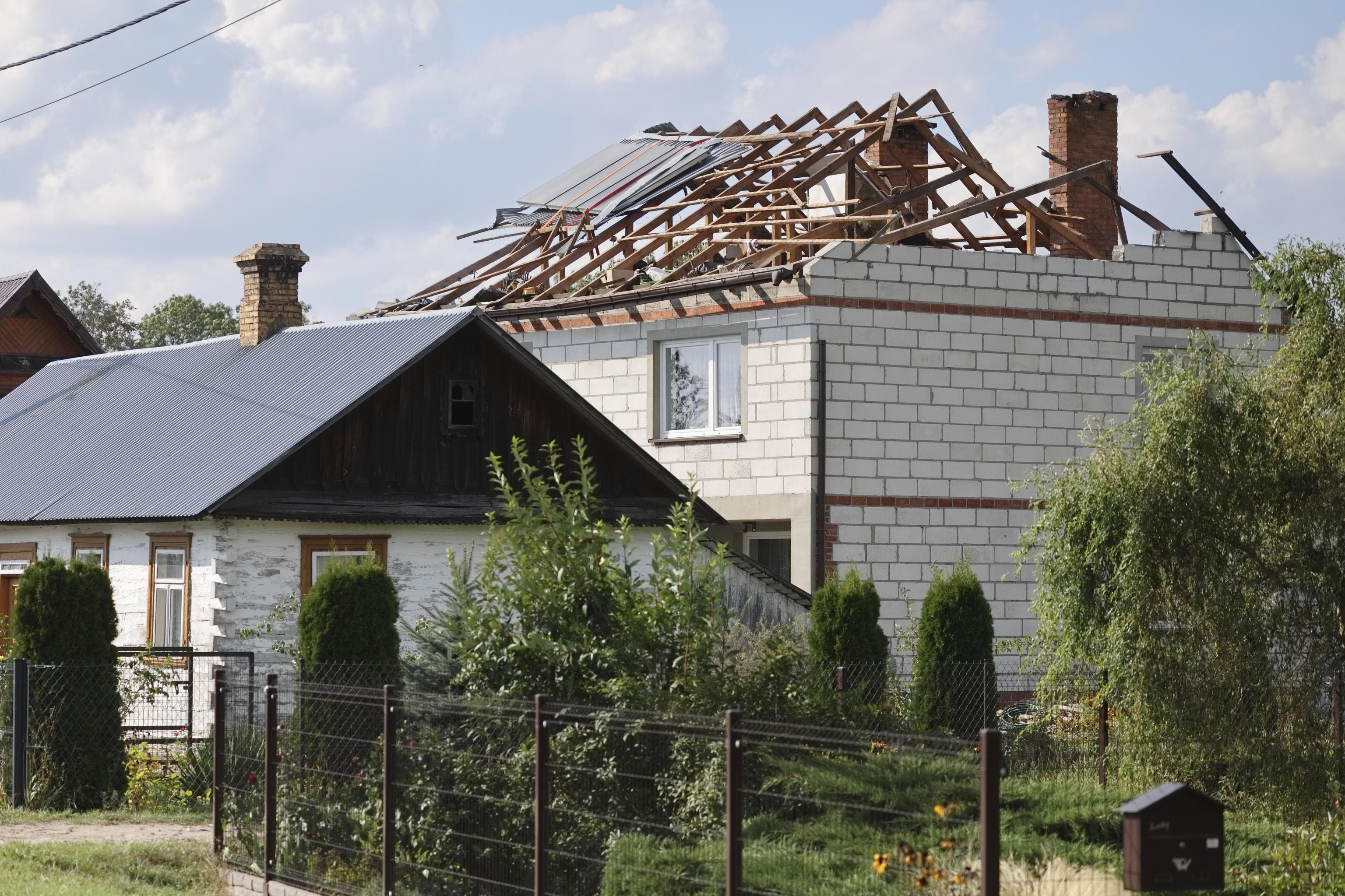 A destroyed roof of a house, after Russian drones violated Polish airspace.